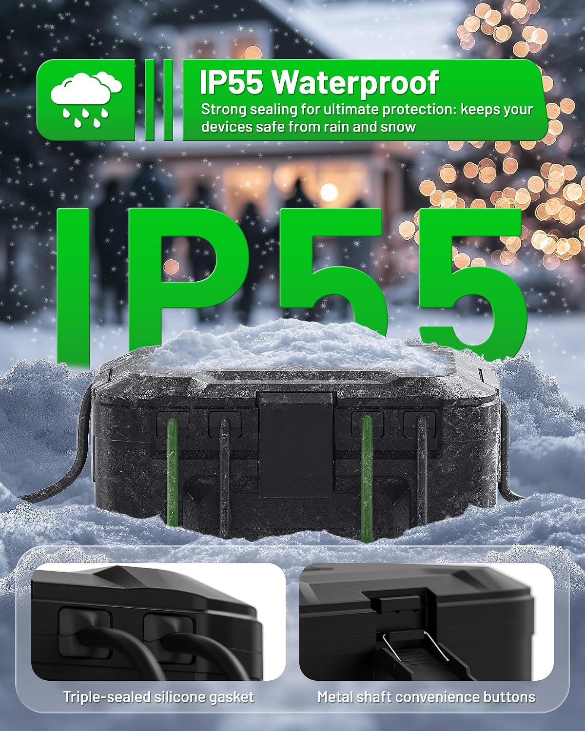 [2026 Upgrade] Outdoor Waterproof Electrical Box, (12.3 x 7.5 x 5.1 inch) with IP55 Waterproof Canvas, Weatherproof Extension Cord Cover, Protect Power Strip, Plug, Socket, Christmas Holiday Lights