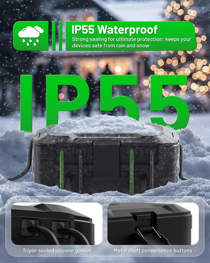 [2026 Upgrade] Outdoor Waterproof Electrical Box, (12.3 x 7.5 x 5.1 inch) with IP55 Waterproof Canvas, Weatherproof Extension Cord Cover, Protect Power Strip, Plug, Socket, Christmas Holiday Lights