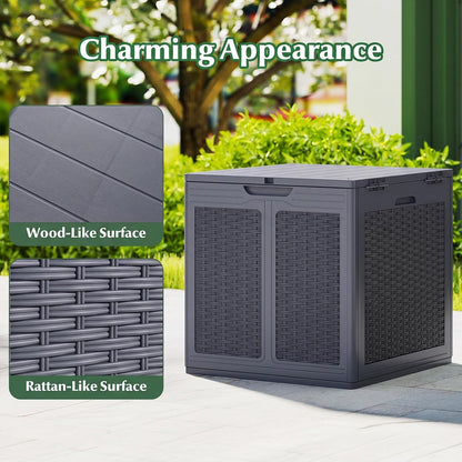 Tangkula 25 Gallon Waterproof Outdoor Storage Box with Lockable Lid | PP Resin, Wicker Patterned, Indoor Outdoor Use, Portable, Versatility, for Deck, Pool, Patio Cushions, Garden Tools