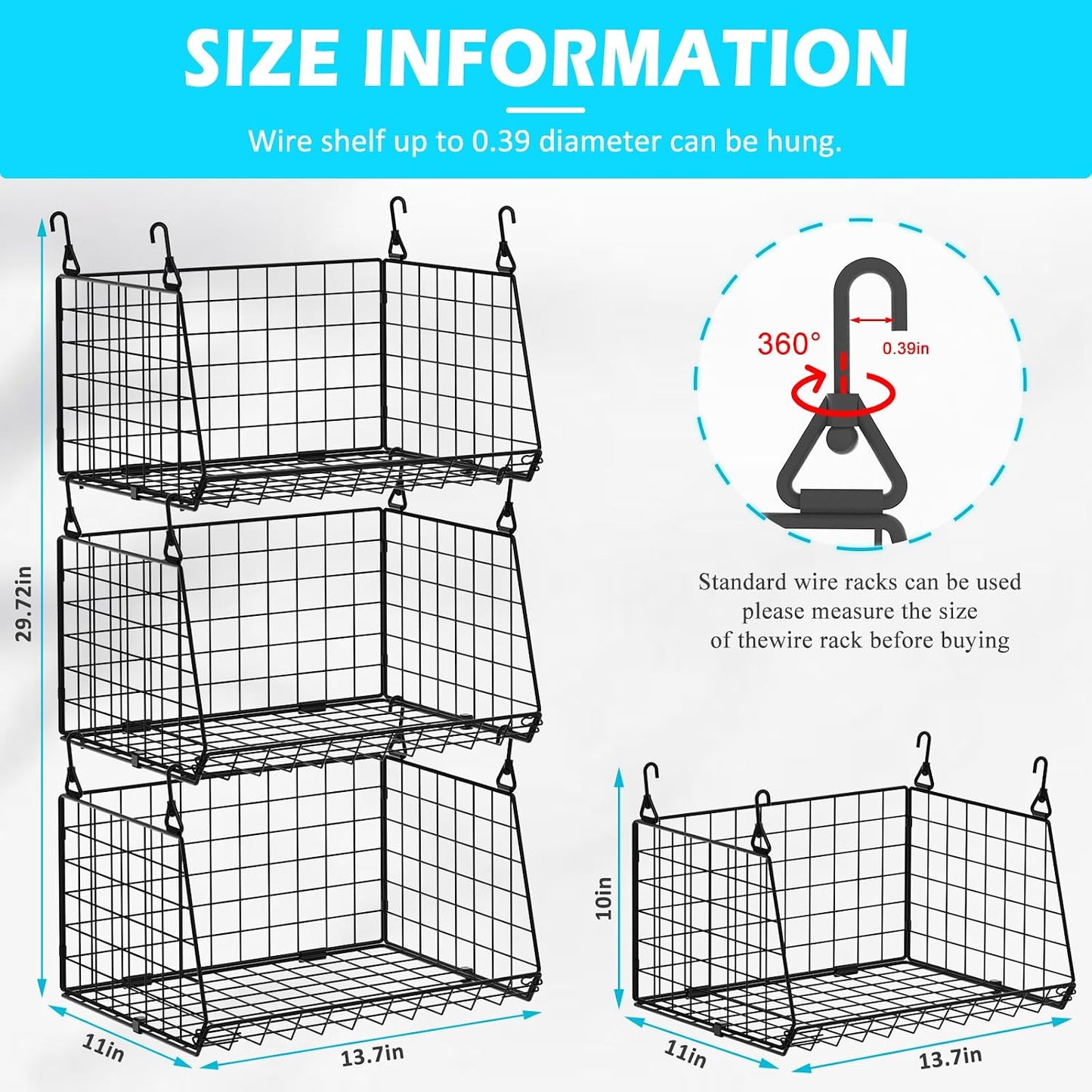 4-Tier Hanging Laundry Room Organizer: Foldable Wire Shelf Basket with 2 Large Hooks 1.65" & 360°Rotating Hooks – Space-Saving Laundry Storage Basket, for Wardrobe Closet Storage, White Patent