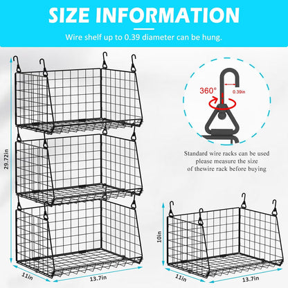 4-Tier Hanging Laundry Room Organizer: Foldable Wire Shelf Basket with 2 Large Hooks 1.65" & 360°Rotating Hooks – Space-Saving Laundry Storage Basket, for Wardrobe Closet Storage, White Patent
