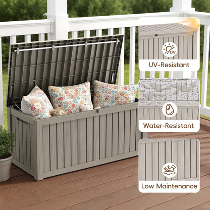 LubanNese 150 Gallon Outdoor Deck Box, Lockable Waterproof Storage Container, Resin Weatherproof Box for Patio Garden Pool Toys Tools Cushions, Grey
