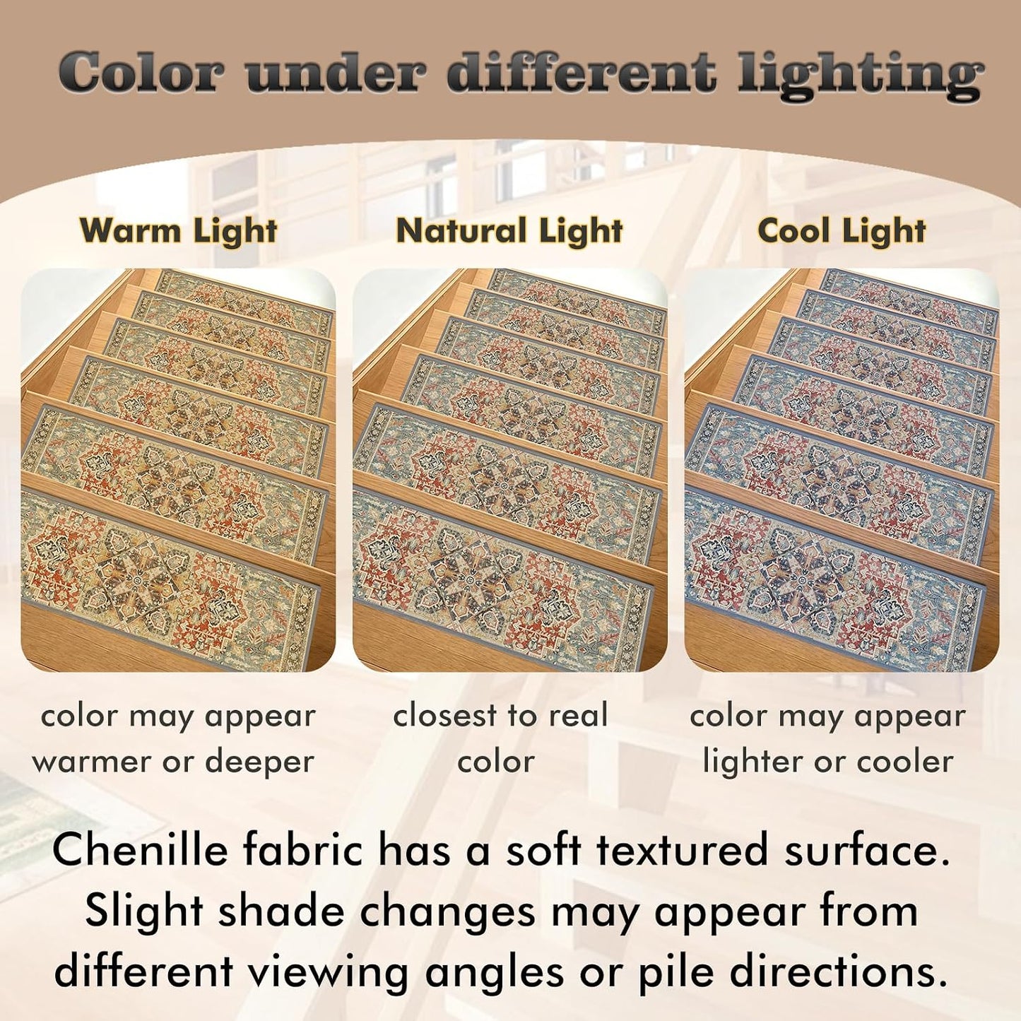 Non Slip Stair Treads for Wooden Steps, 15 Pack 8"x30" Washable Carpet | 8x30 in soft chenille polyester stair treads with reusable TPE backing for indoor wood stairs, dogs, kids, and seniors