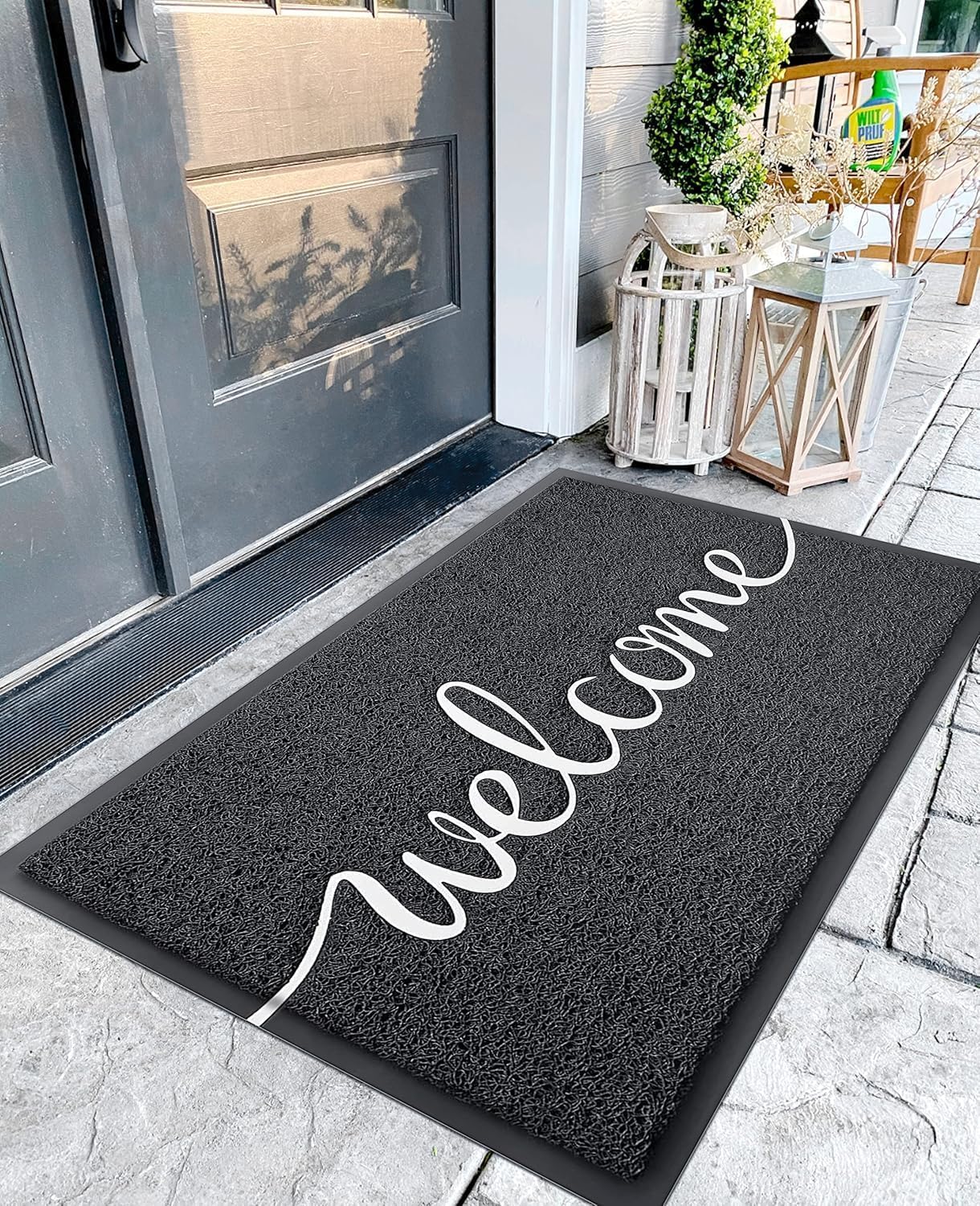 EARTHALL Door Mat Outside Inside Home Doormat, 30"x17.5", Durable Floor Mat Non Slip Mat Ultra Absorb Mud Easy Clean Front Doormat for Garage, Entryway, Patio, High Traffic Areas, Black