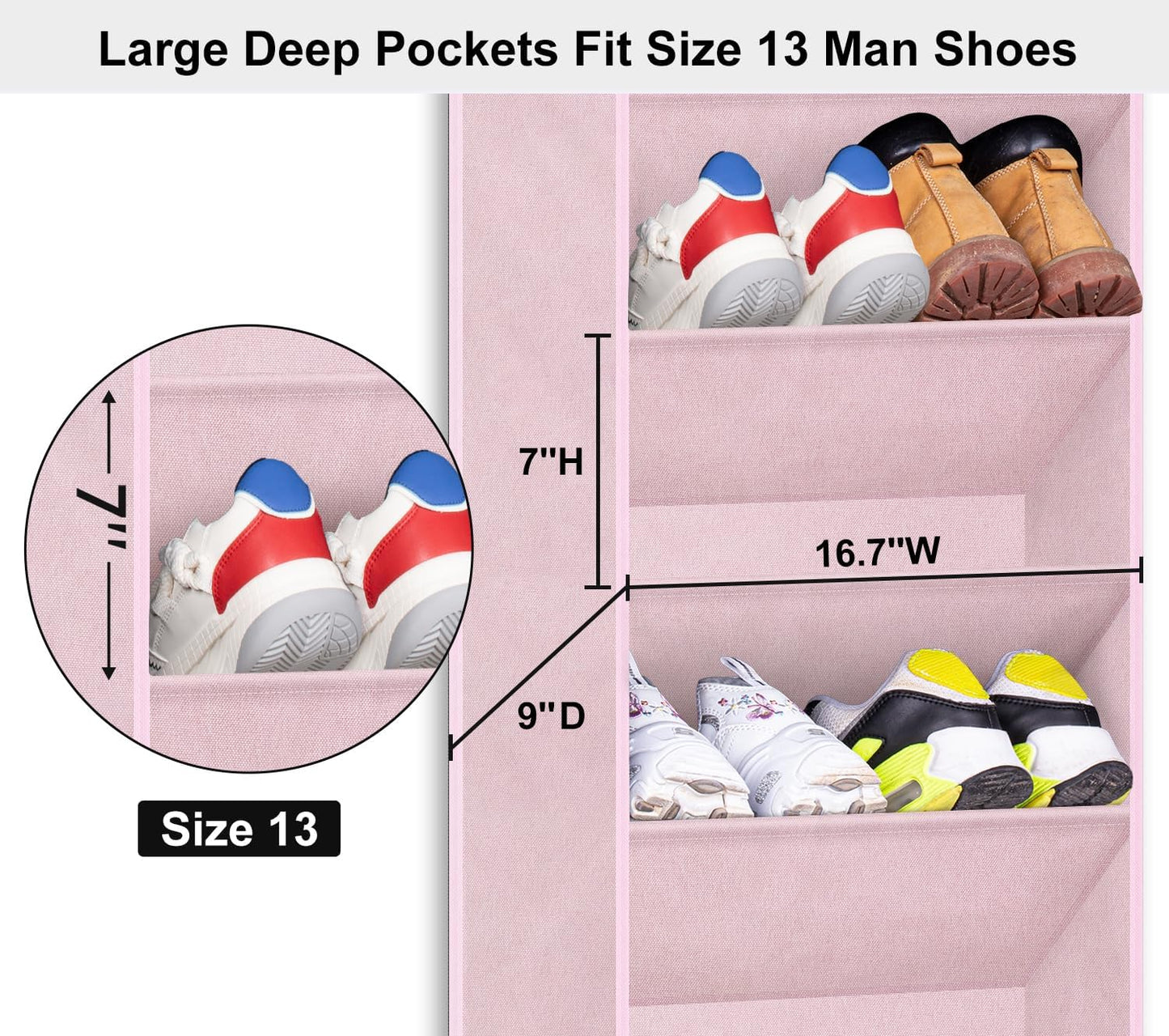 SLEEPING LAMB Over The Door Shoe Organizer for Closet with Large Deep Pockets, Narrow Shoe Rack for Door Hanging Boots Storage, Black