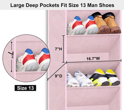 SLEEPING LAMB Over The Door Shoe Organizer for Closet with Large Deep Pockets, Narrow Shoe Rack for Door Hanging Boots Storage, Black
