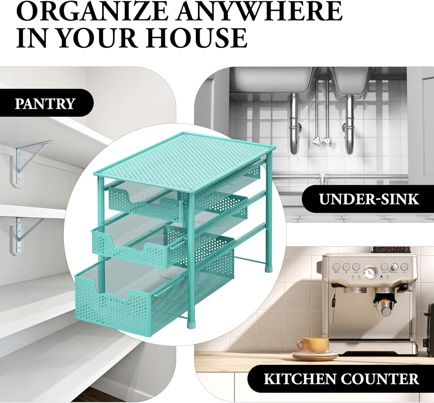 Simple Houseware Stackable 2 Tier Sliding Basket Organizer Drawer, White