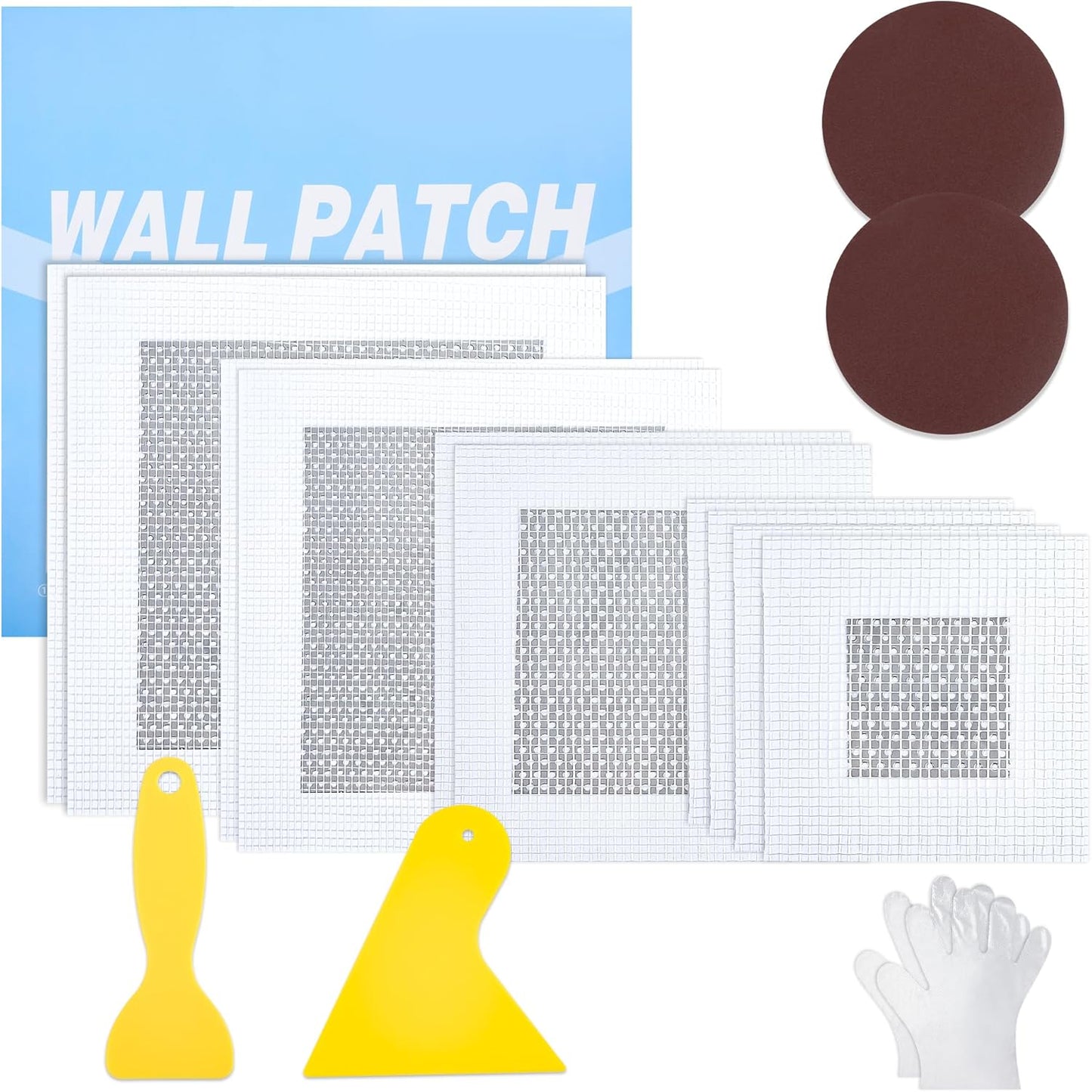 15 Pack Drywall Repair Kit - 2/4/6/8 Inch Drywall Repair Kit All-in-One Wall Patch Hole for Quick Easy Wall Repair Solution with Patches, Tools, Spatula