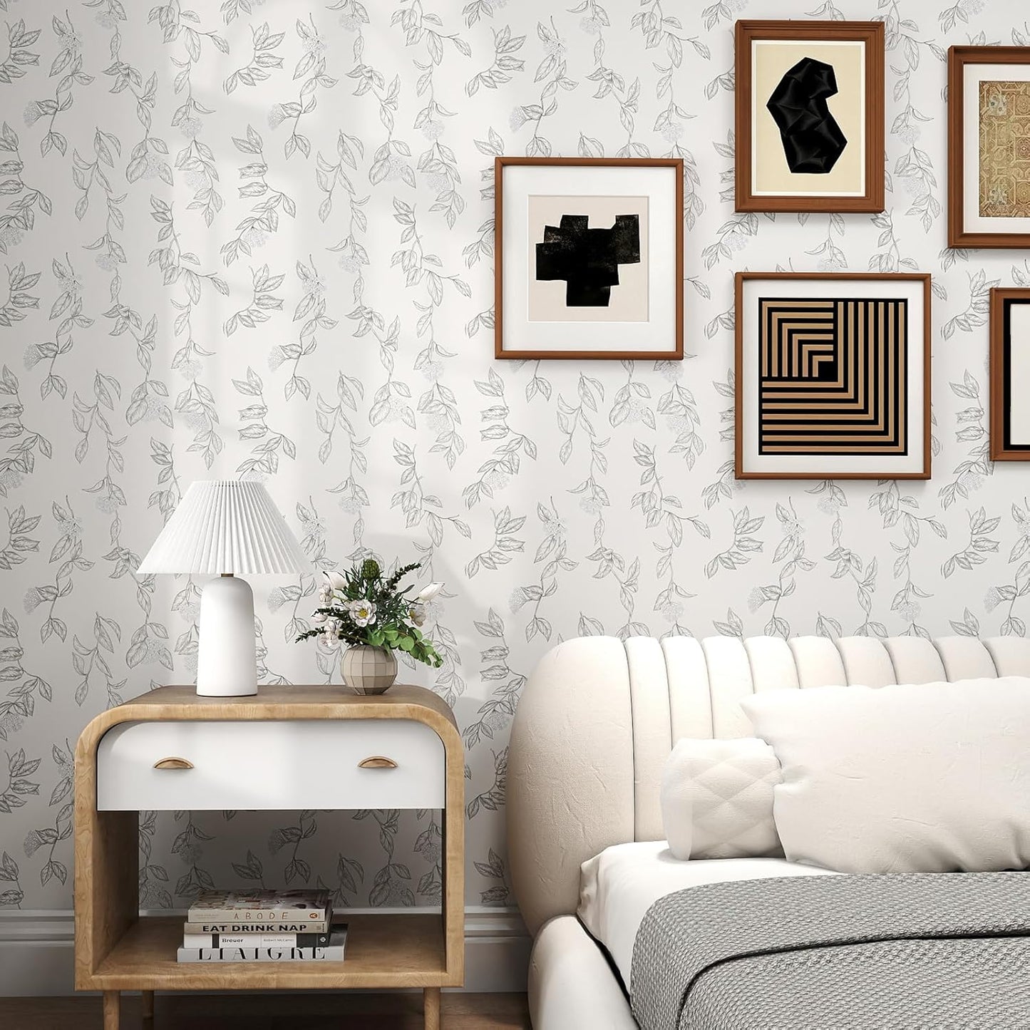 GloryTik Floral Peel and Stick Wallpaper, Removable Blue Floral Contact Paper, Self Adhesive Renter Friendly Wallpaper for Bedroom Living Room Bathroom (17.3" x 78.7")