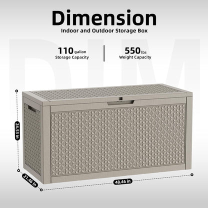 PatioZen 50 Gallon Deck Box Outdoor, Weatherproof Resin Patio Storage Box, Waterproof Outdoor Storage Boxes with Lid Lockable for Cushions, Garden Tools,Grey