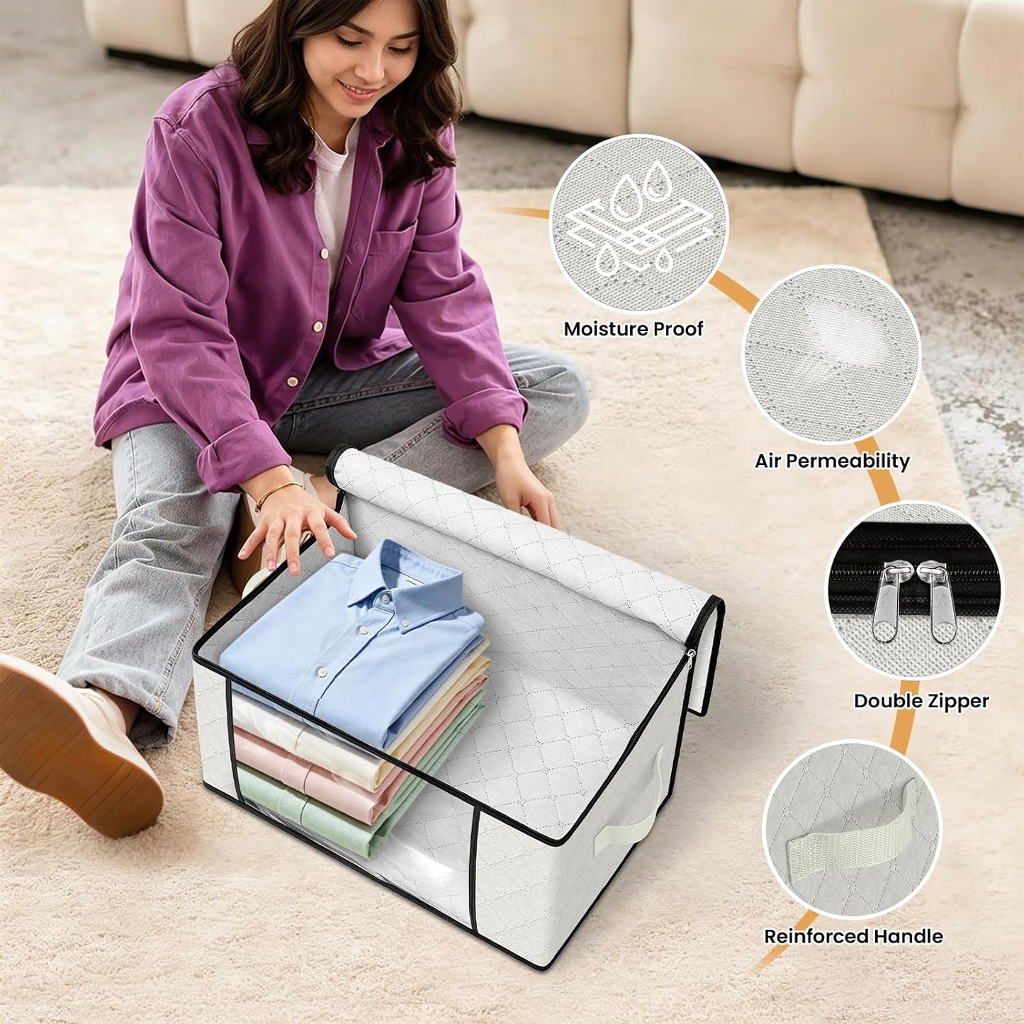 Fab totes 6 Pack Storage Bags for Clothes and Blanket, Foldable Closet Organizers and Storage with Zippers, Clear Window and Handles, Fabric Storage Bins for Sweater, Comforter, Bedding,Linen Sheets