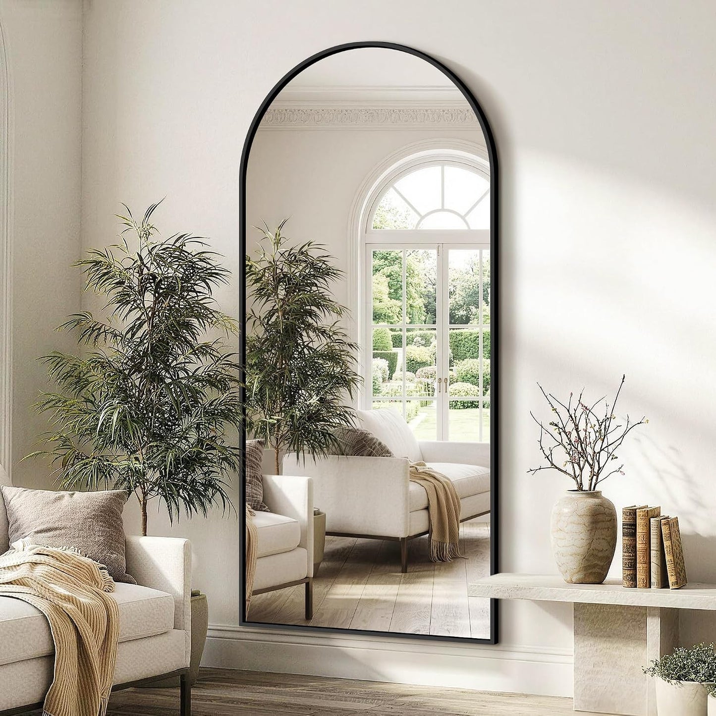 FICTOR Arched Full Length Mirror 15" x 56", Full Body Floor Mirror with Adjustable Stand, Free Standing Mirror with Aluminum Frame for Bedroom, Living Room, Cloakroom, Gold