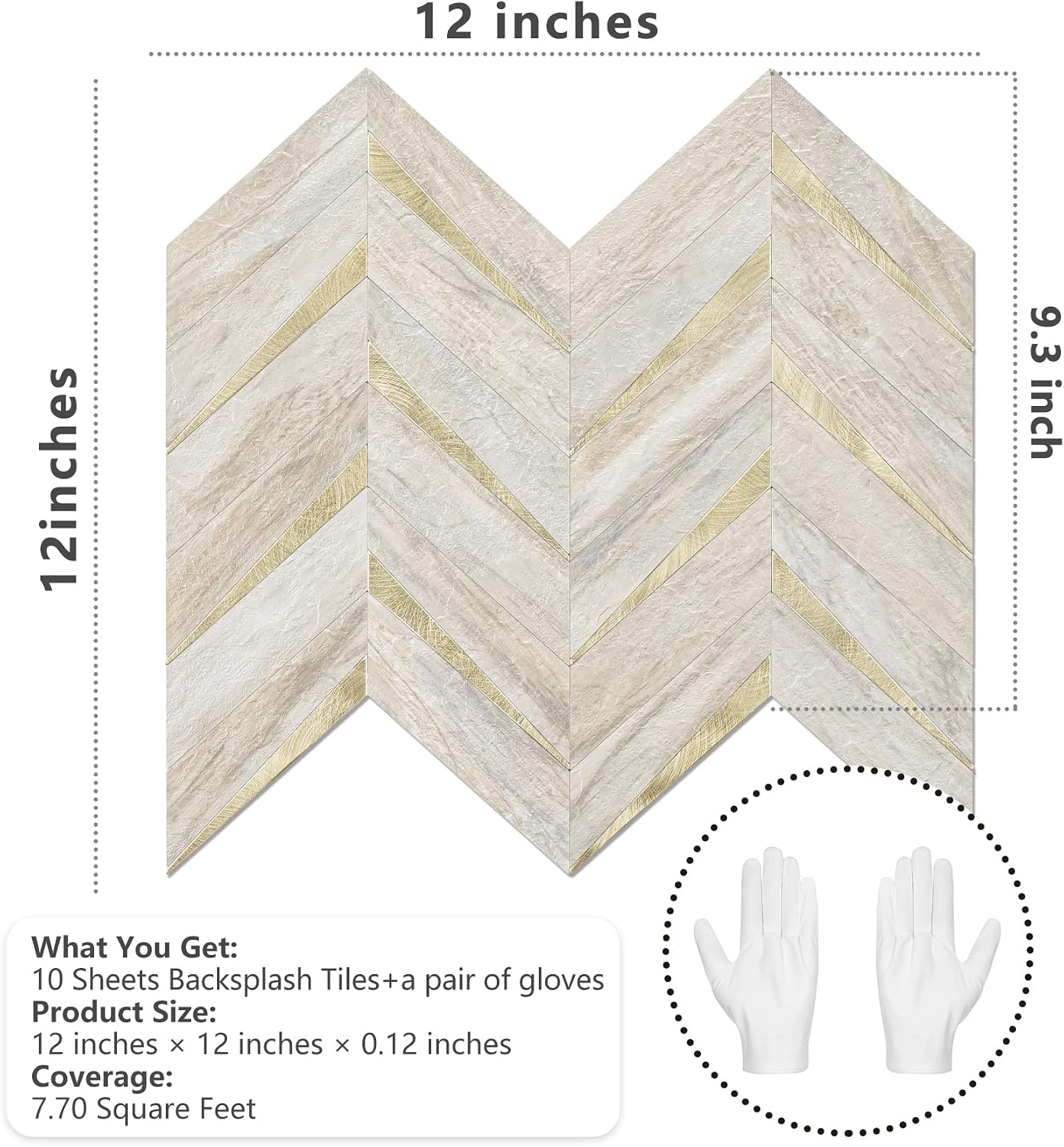 STICKGOO 10-Sheet Herringbone Tile Peel and Stick Backsplash, Beige Mixed Metal Gold PVC Stick on Backsplash, Self Adhesive Wall Tile for Kitchen and Bathroom