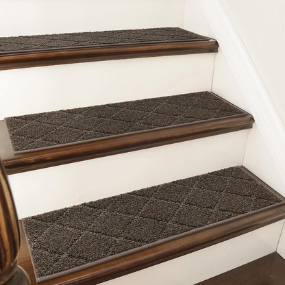 COSY HOMEER Edging Stair Treads Non-Slip Carpet Mat 28inX9in Indoor Stair Runners for Wooden Steps, Edging Stair Rugs for Kids and Dogs, 100% Polyester TPE Backing(4pc, Beige)