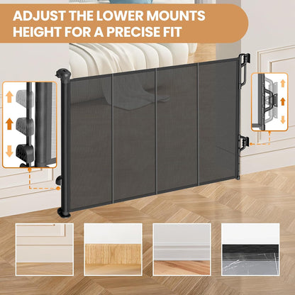 SPACEANY Reinforced Retractable Baby Gate, Mesh Dog Gate, Child Safety Gate for Doorways, Stairs, Hallways, Indoor/Outdoor, Wide Openings -33.5" Tall, Width up to 55" Gray