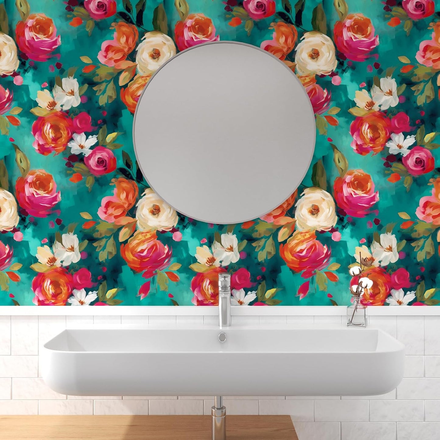 BOKEBEVE Watercolour Floral Peel and Stick Wallpaper Boho Vibrant Contact Paper Renter Friendly Wall Paper for Countertop Cabinet Wall Shelf Liner Removable Blue Colorful 17.5 x 118In