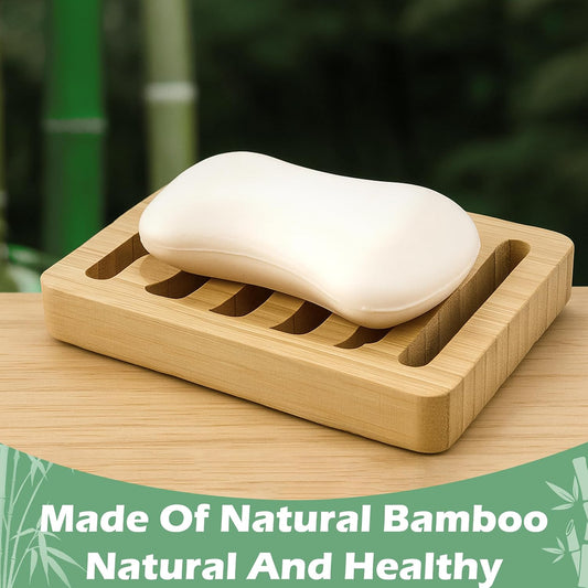 4 Pack Bamboo Soap Dish, Bar Soap Holder Self Draining Soap Dish Natural Bamboo Soap Holder Waterproof Anti-Slip Wooden Soap Dishes for Bar Soap Saver Tray for Shower Bathroom Kitchen Sink Bathtub