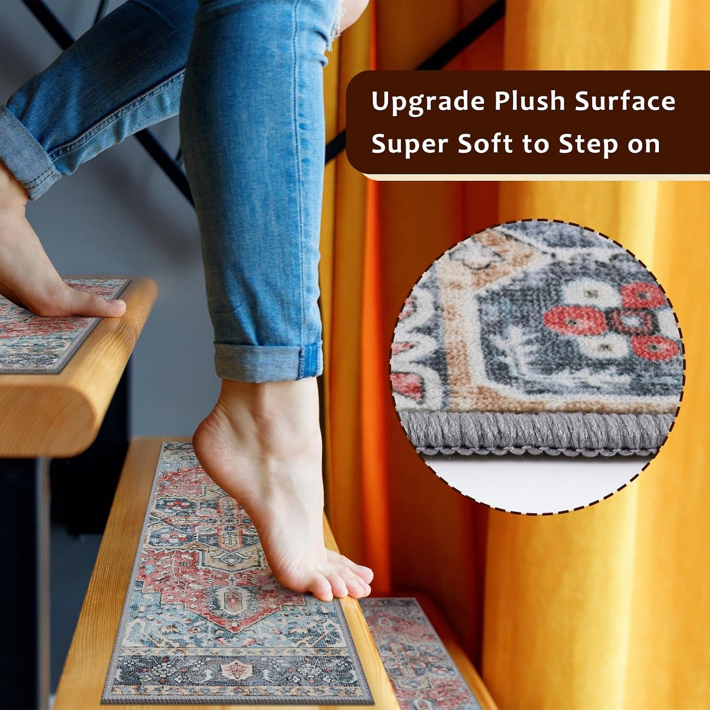 OJIA Stair Treads Non Slip for Wooden Steps Indoor 15PCS Carpet Stair Treads, Rubber Backing Stair Carpet Treads, Residue Free 8"x30" Staircase Step Treads Edging Stair Rugs for Kids & Pets, Gray