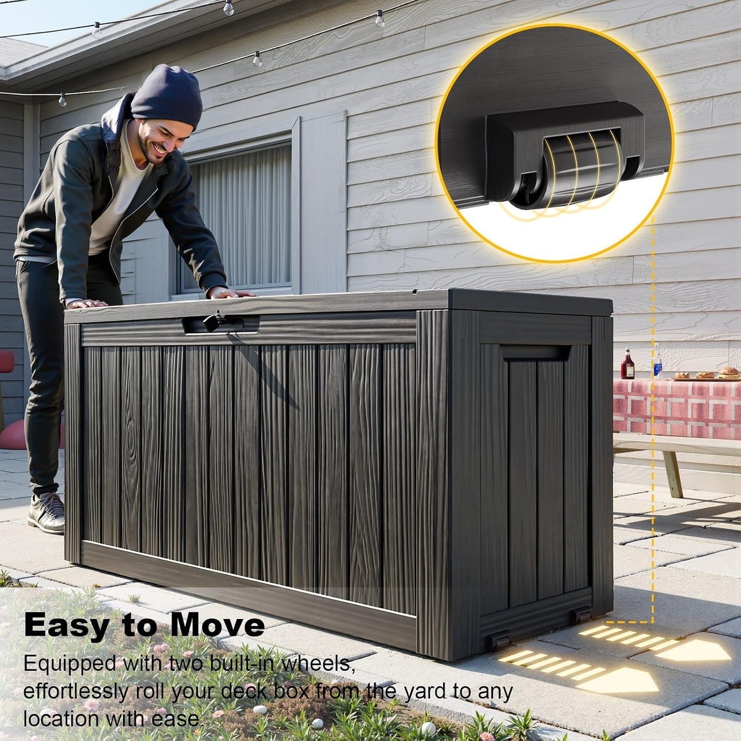 EasyUp 35 Gallon Outdoor Storage Box, Outdoor Deck Boxes for Garden Tools Equipment,Cushions and Patio Storage,Lockable and Resin,Easy to Install(Black)