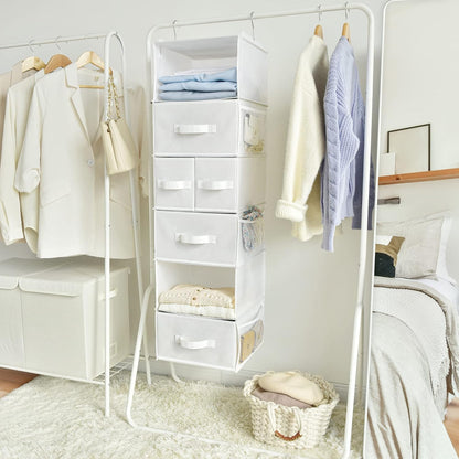 GRANNY SAYS Hanging Closet Organizer 6 Shelves, Closet Organizers and Storage with 5 Drawers, 6 Side Pockets Closet Hanging Organizer, Hanging Storage Organizer for Closet, Baby Clothes, Gray