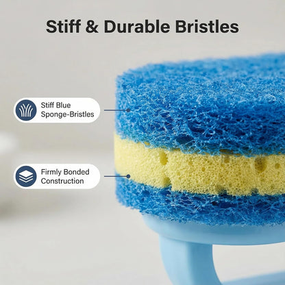 Heavy-Duty Cleaning Brush with Ergonomic Handle - Stiff Sponge Scrubber for Bathroom Shower Tile, Kitchen Sink, Toilet & Bathtub - Reusable Crevice Tool with Hanging Hole, Multi-Surface Scrub Brush