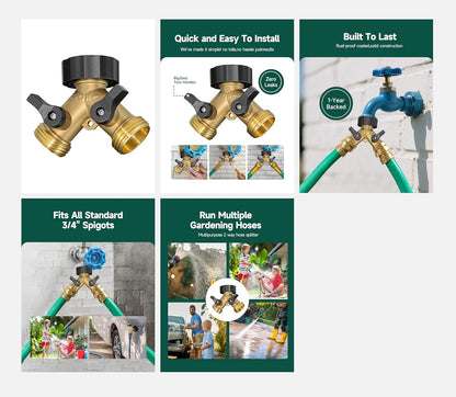 STMOUTUO Heavy Duty Solid Brass RV Water Hose & Garden Hose Splitter. | 3/4 Inch 2-Way Y Connector with Double Shut Off Valves | Rust-Resistant, Zero Leak Design.