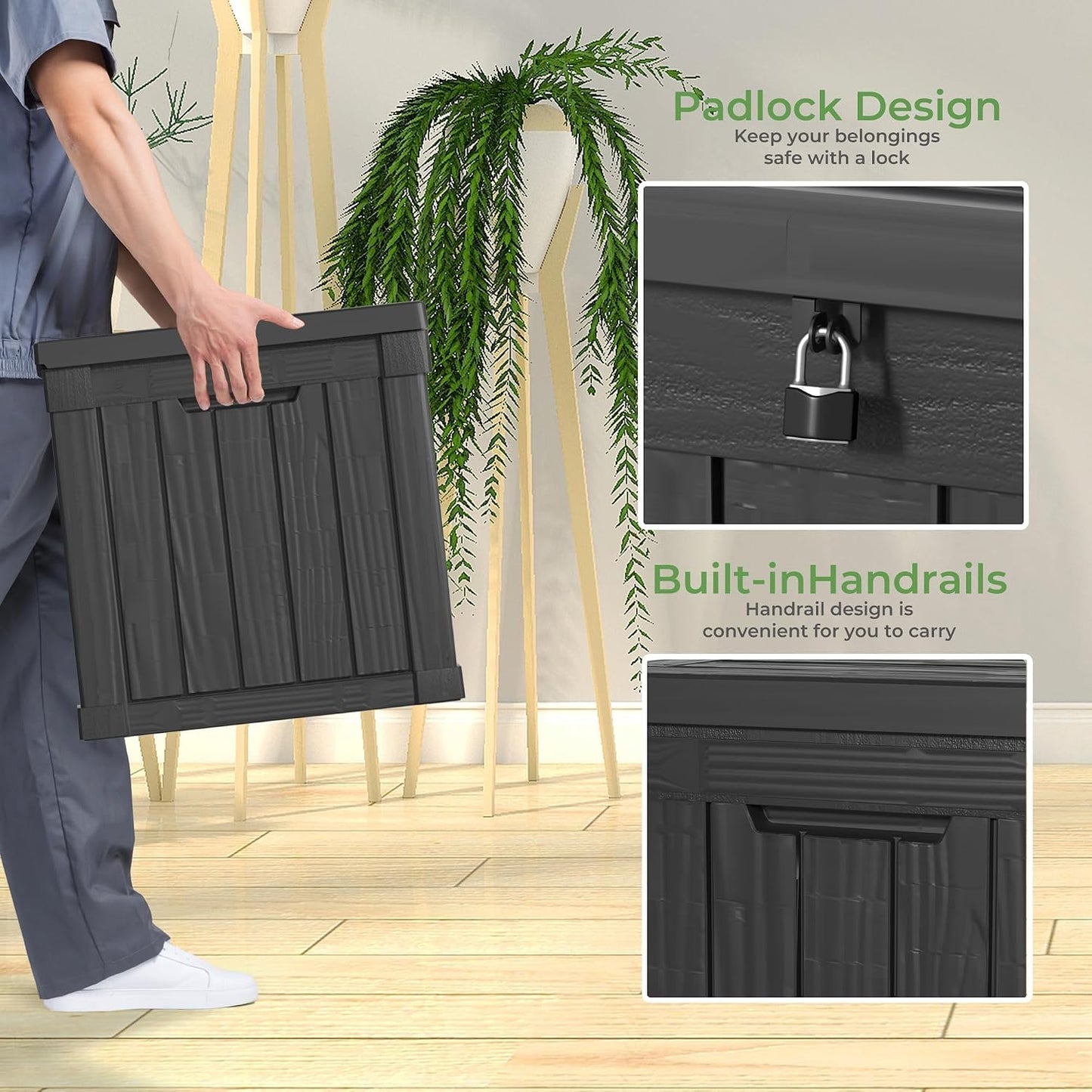 150 Gallon Waterproof Outdoor Storage Box,Resin Deck Box,Lockable Outside Storage Box Container for Patio Furniure,Garden,Tools (150 Gallon,Black)