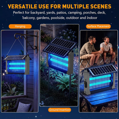 Solar Bug Zapper Outdoor, 4500V Solar Mosquito Zapper with Dual Solar Panels, 1/2 Acre Coverage Cordless Rechargeable Electric Fly Zapper, IPX5 Waterproof Mosquito Traps for Backyard, Patio, Camping