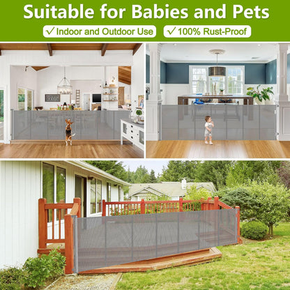 Newly Enhanced - 42" Tall × 120" Extra Wide Retractable Baby Gate Keeps Pets from Getting Under Tall Dog Gate, Indoor/Outdoor Baby Gates for Dogs, Retractable Dog Gate for Large Openings, White