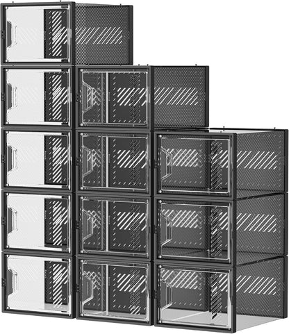 Shoe Storage, 12 Pack X-Large Shoe Organizer for Closet, Shoe Boxes Clear Plastic Stackable Shoe Storage Boxes for Size 13