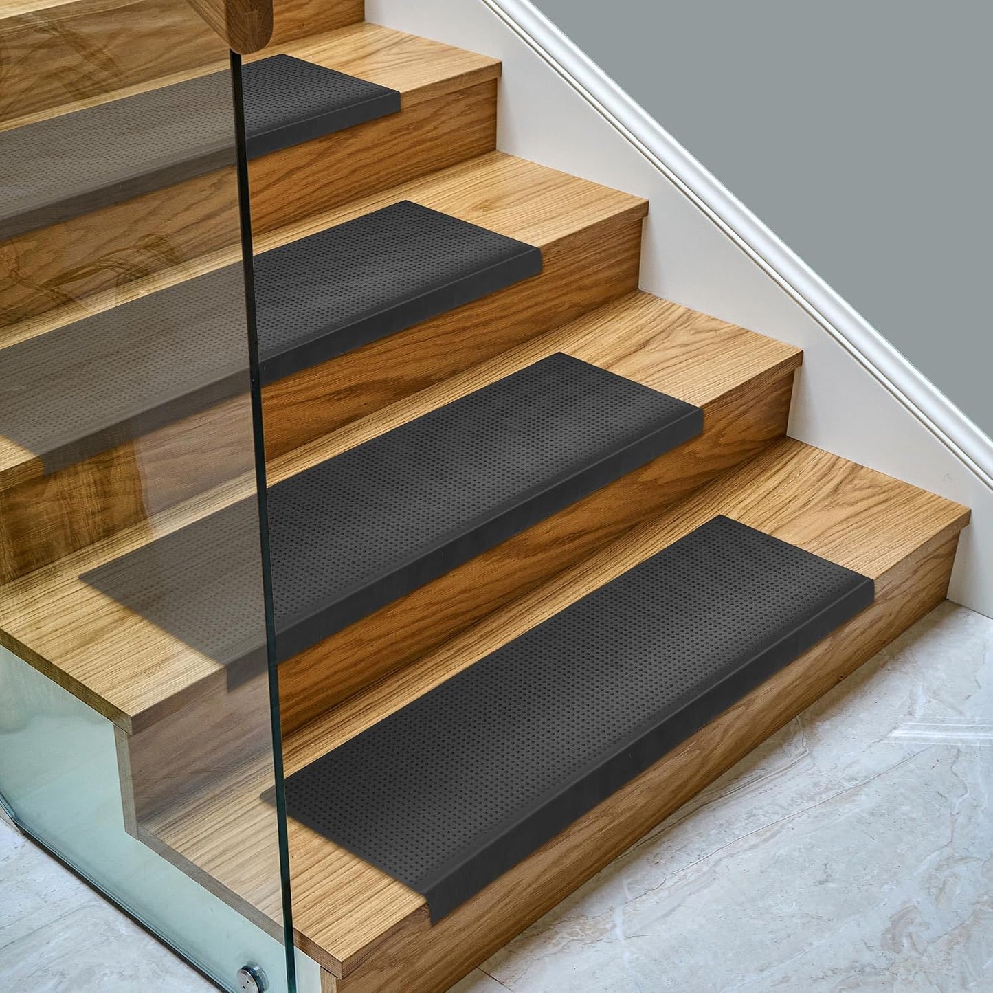 Ottomanson Non Slip Stair Treads Indoor – Peel and Stick Carpet Stair Treads for Wooden Stairs, Self Adhesive Anti Slip Stair Pads for Kids & Pets – 7.9" x 29.9", 7 Pack – Black