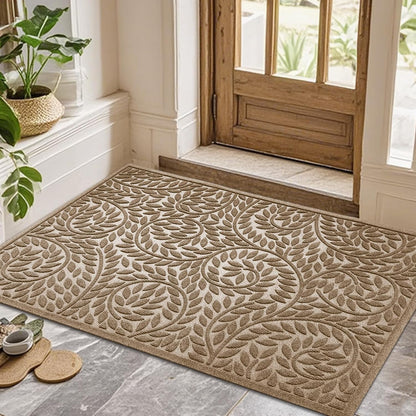 Bulijojo Front Door Mat Entrance,Durable Heavy Duty Welcome Mat,Thick Absorbent Natural Rubber Non Slip Mat,Sturdy Entryway Brown 17"x30"