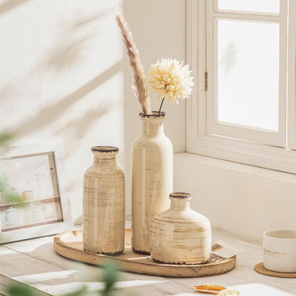 Bud Vase - Flower Vase Set - Decorative Vases - Ceramic Small Vase Set of 3 for Centerpieces - Ice Creak for Decor - Modern Decoration Vases for Home Farmhouse Table Office, Mini Vase by Lyeec