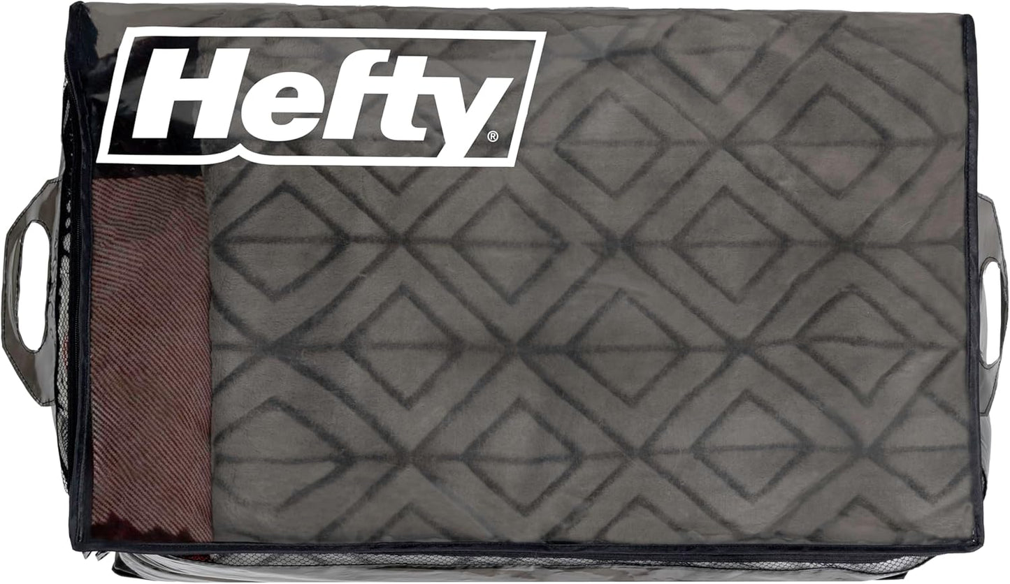 Hefty Storage Bags Extra Large Double Zipper Backpack, Heavy Duty Water Resistant Moving Totes with Shoulder Straps, Foldable Reusable Packing Organizers, 2 Pack (X-Large Black)
