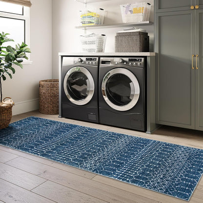 Lahome Moroccan Entry Rug 2x3, Non-Slip Washable Front Indoor Door Mat Rubber Backing Low-Profile Door Rugs, Small Geometric Print Distressed for Entryway Bathroom Kitchen, Black Hana