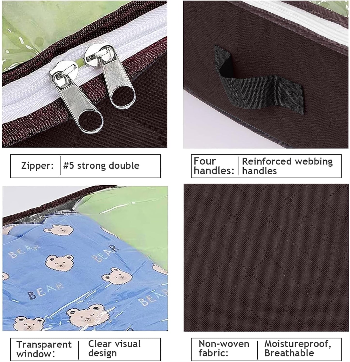Budding Joy 90L Under Bed Storage Containers, 4 Pack Closet Organizers Grey | Foldable underbed storage bins for linen sheets, blanket, clothing, comforter, sweaters, pillows, wrapping paper