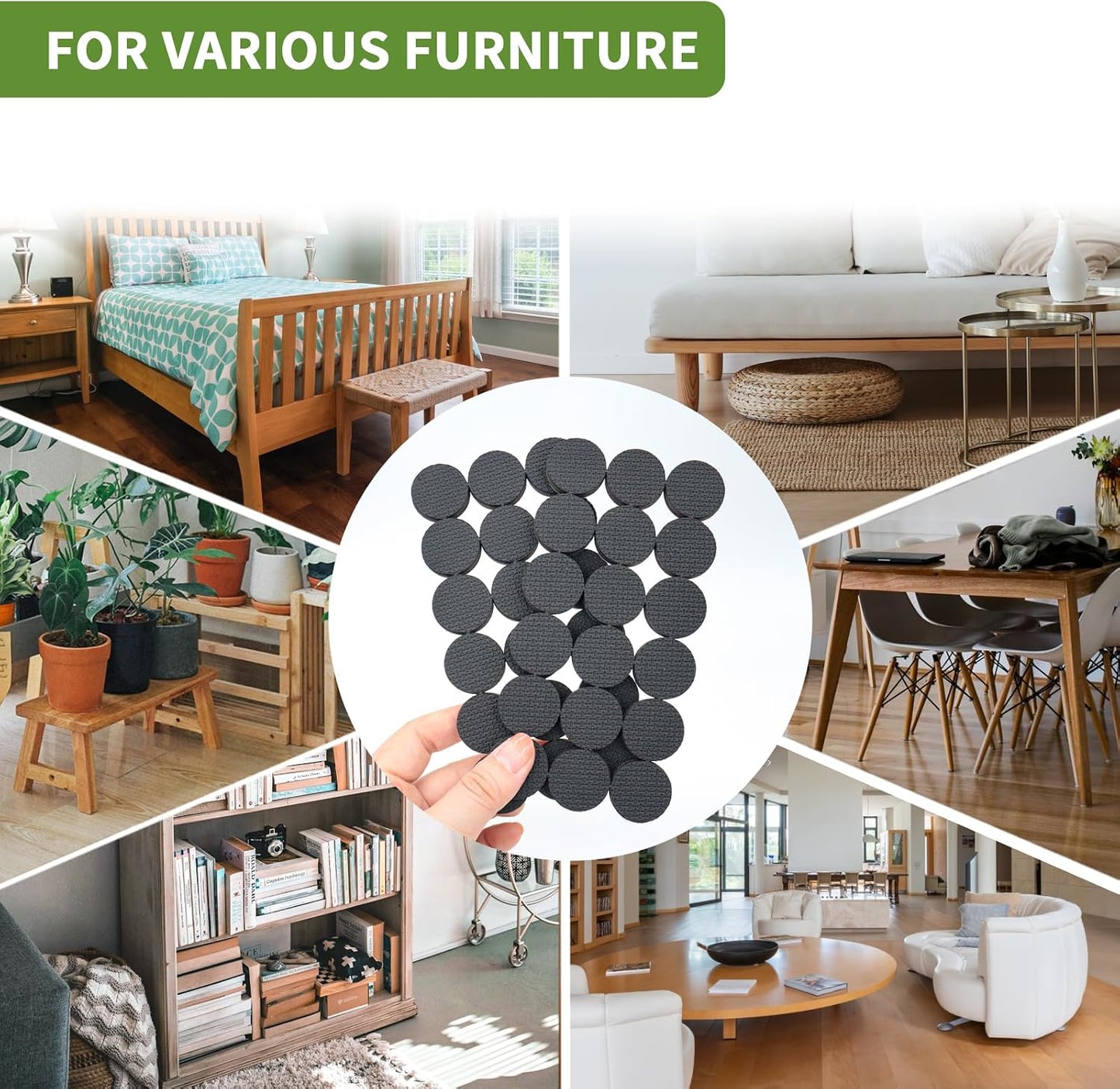 Non Slip Furniture Pads 36 PCS 1'' Square - Anti Slip Furniture Pads - Self Adhesive Rubber Feet Furniture Feet - Chair Leg Floor Protectors - Keep Furniture in Place