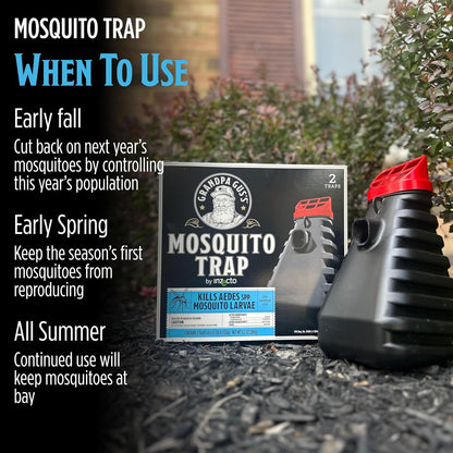 Grandpa Gus's Mosquito Trap and Outdoor Bug Killer - Water-Activated Larvae Control for Backyard, Patio, and Garden - Up to 35 Days & 1,500 Sq Ft of Protection Per Trap, 2 Pack