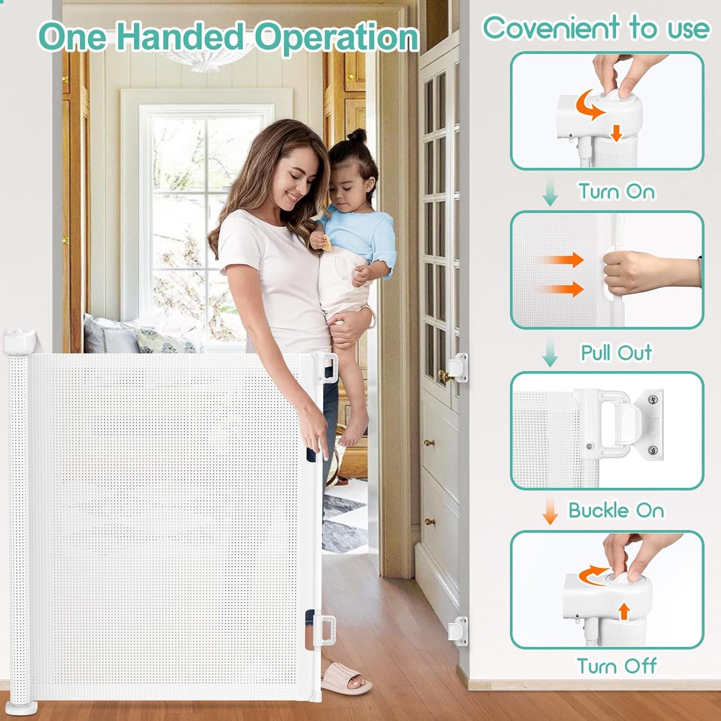 71 inch Retractable Baby Gates, EZIGO Extra Wide Baby Gate for Large Opening Extra Long Mesh Gate for Kids or Pet Dog Gate Child Safety Gate for Stairs Hallways Doorway Indoor Outdoor, Gray