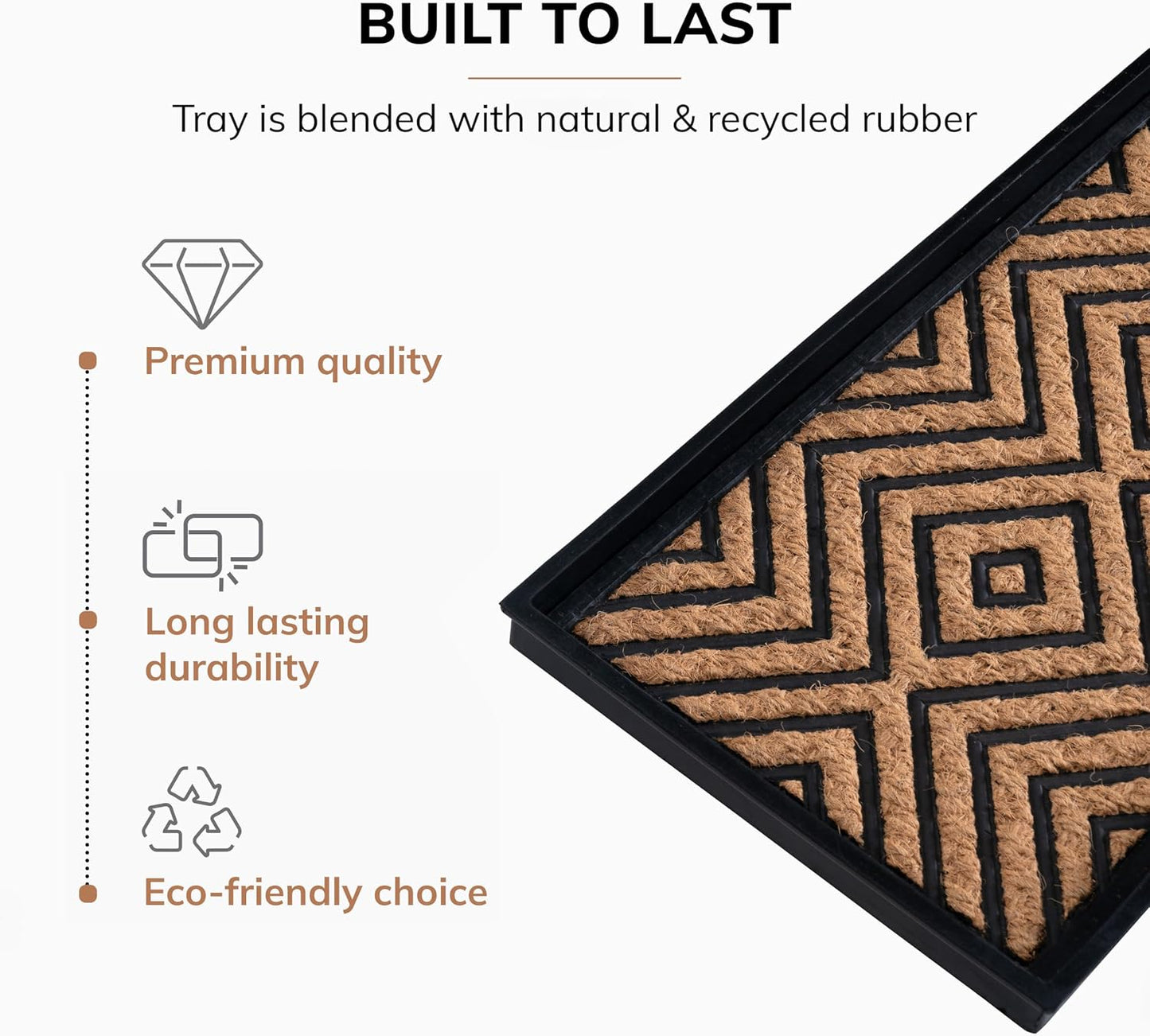 Anji Mountain Heavy Duty Waterproof Rubber Shoe Storage Mat Organizer/Boot Storage Tray Multi Use for Entryway with Coir, Tan Insert, Fits 4 Pair (46.5" Wide)