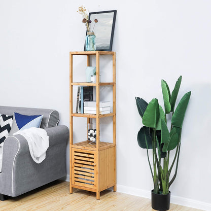 SONGMICS Bamboo Rolling Cart, 3-Tier Utility Cart on Wheels, Slim Narrow Storage Shelf, Bamboo Shelves, Space-Saving, Multifunctional, for Bathroom, Kitchen, White and Natural UBCB083N02