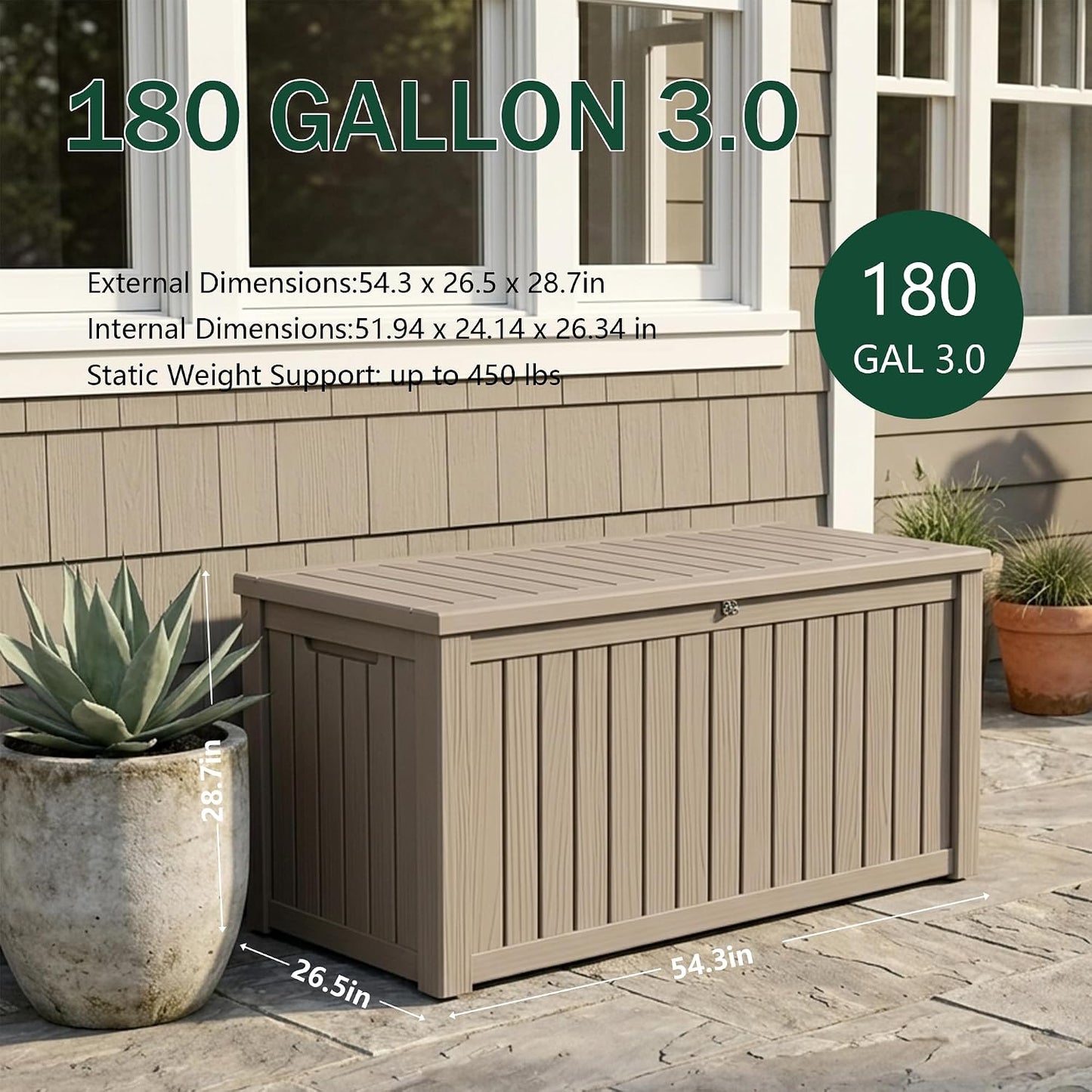 Outdoor Storage Box, 320 Gallon Waterproof Deck Box [Upgraded 3.0], Dual Gas-Spring Ultimate Resin Organizer for King Cushions, Heavy-Duty Lockable Estate Storage Bench, Backyard BBQ, Black