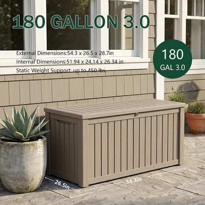 Outdoor Storage Box, 320 Gallon Waterproof Deck Box [Upgraded 3.0], Dual Gas-Spring Ultimate Resin Organizer for King Cushions, Heavy-Duty Lockable Estate Storage Bench, Backyard BBQ, Black