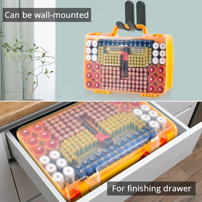 Battery Organizer Storage Case with Tester for 269 Batteries, Double Sides | Plastic, For AA AAA 4A C D Cell 9V 3V LR44 CR2 CR123 CR1632 18650 Button, Wall/Drawer, For Families/DIY/Home/Garage, Grey