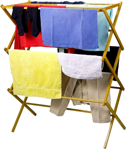 Home-it Wooden Clothes Drying Rack for Laundry - Collapsible Folding Bamboo Laundry Drying Rack for Drying Clothes - Heavy Duty Pre Assembled