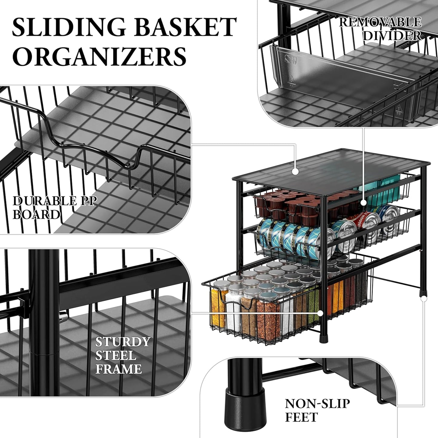 Simple Houseware Stackable 2 Tier Sliding Basket Organizer Drawer, Chrome
