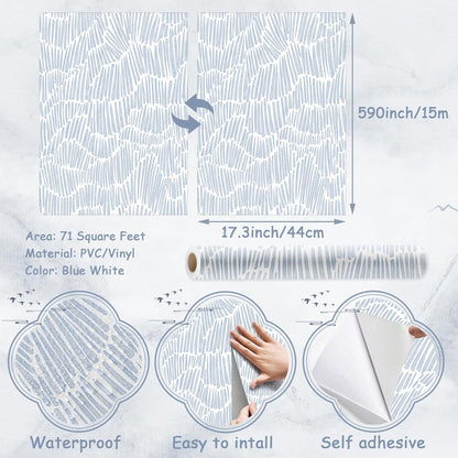 Theper Beige Wallpaper 17.3"×78.8" Modern Striped Peel and Stick Wallpaper Boho Removable Self Adhesive Wall Paper for Bedroom Waterproof White and Gold Contact Paper for Cabinets Vinyl