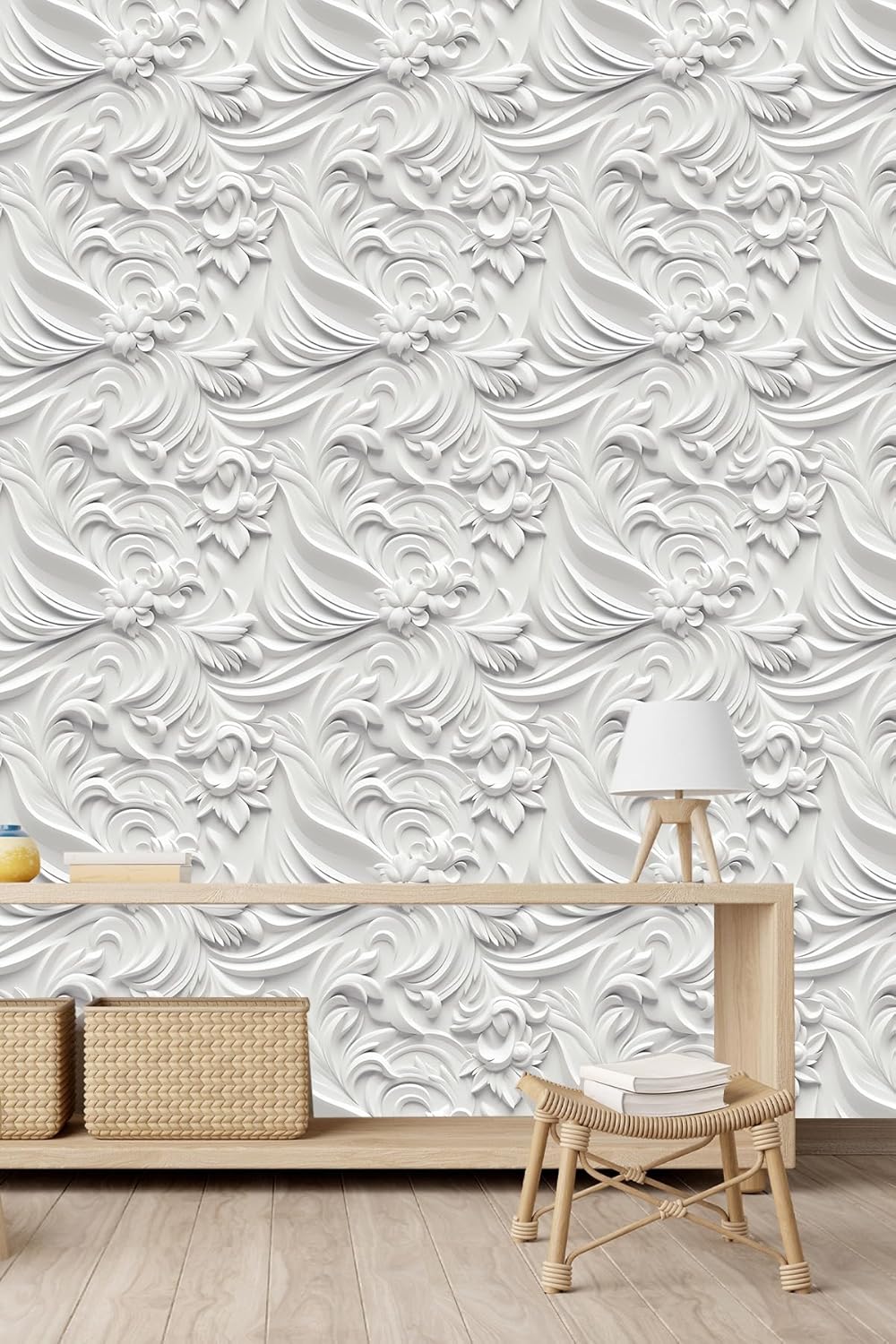 Floral Peel and Stick Wallpaper 3D Effect Interior Wall Décor Contact Paper Self Adhesive Removable Renter Friendly for Bedroom Living Cabinet Room 17.7in x 9.8ft (Not Textured Wallpaper