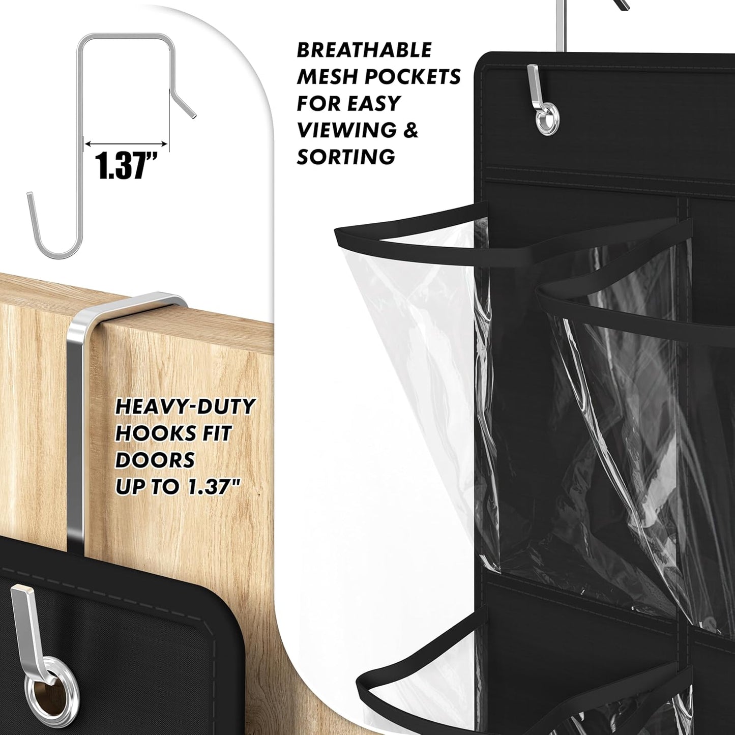 Simple Houseware 24 Pockets - 2PK 12 Large Pockets Over Door Hanging Shoe Organizer, Grey