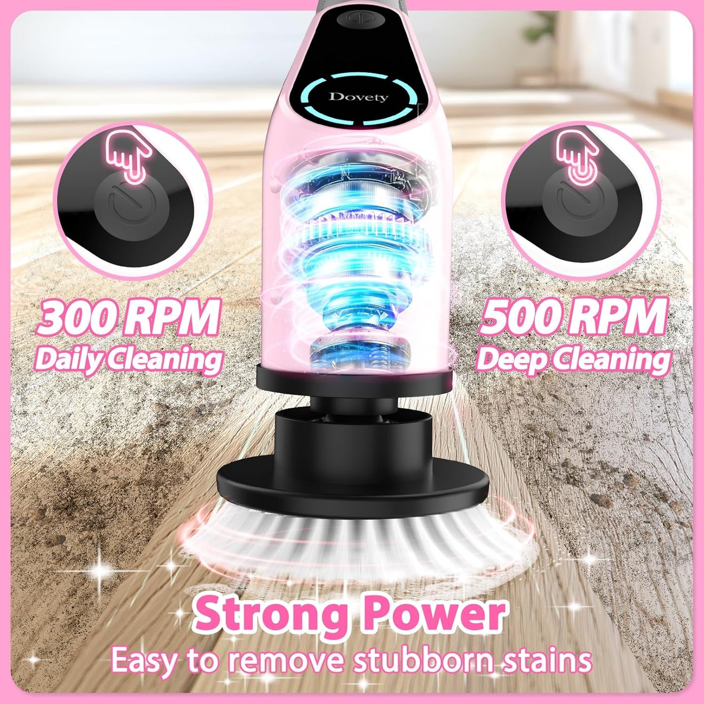 Dovety Electric Spin Scrubber, Cordless Cleaning Brush, Shower Scrubber with 8 Replaceable Brush Head, Power Cleaning Brush with Extension Handle, 2 Adjustable Speed, for Bathtub Tile Floor (Pink)